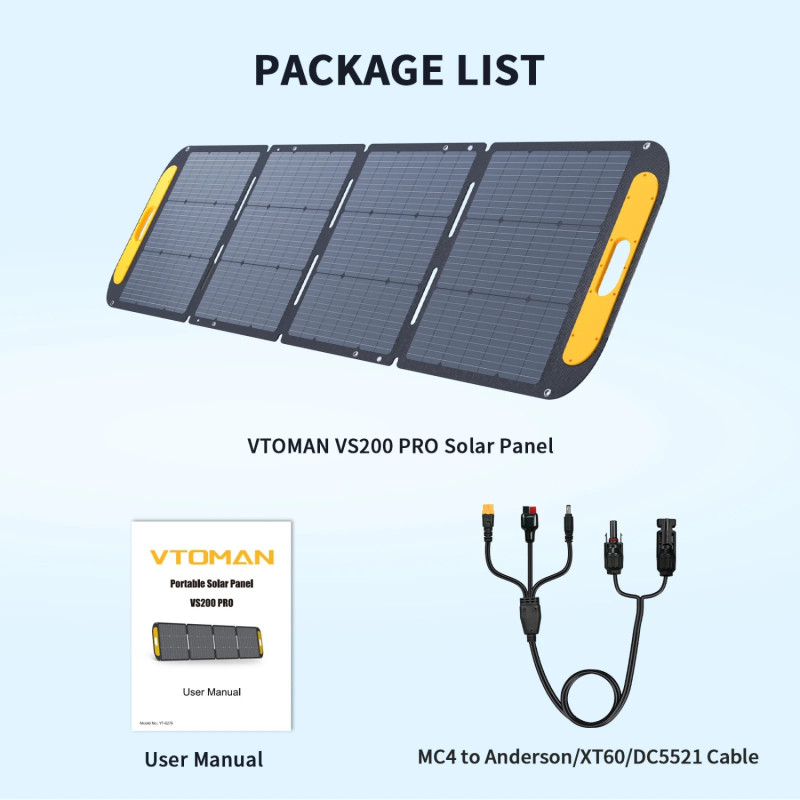 Сонячна панель Vtoman 200W Pro 48V IP67 MC-4/Anderson/XT60/DC5521
