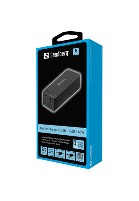 Зарядний пристрій 4xUSB 65W (2xUSB-C+2xUSB-A) Gan чорний Sandberg