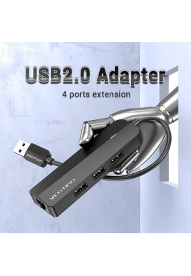 Хаб USB 2.0 -> 3хUSB 2.0 + RJ45 100M Ethernet Vention