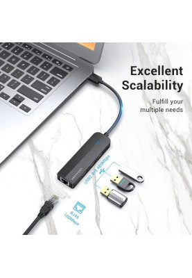 Хаб USB 2.0 -> 3хUSB 2.0 + RJ45 100M Ethernet Vention