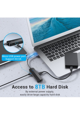 Хаб USB 2.0 -> 3хUSB 2.0 + RJ45 100M Ethernet Vention