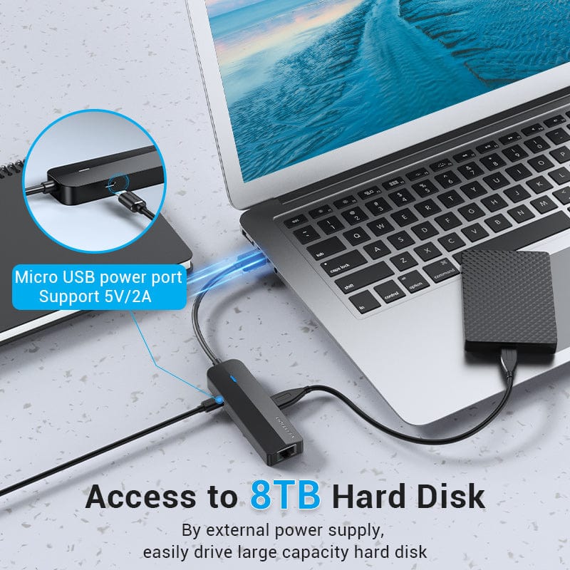 Хаб USB 2.0 -> 3хUSB 2.0/RJ45 100Mb Ethernet Vention