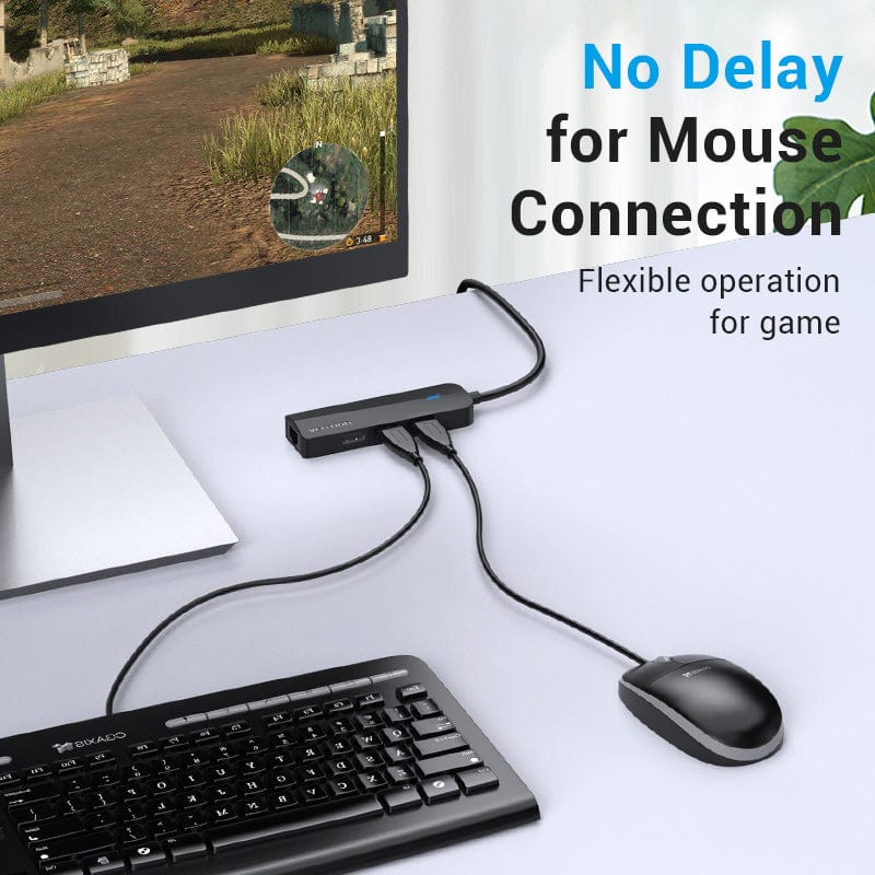 Хаб USB 2.0 -> 3хUSB 2.0/RJ45 100Mb Ethernet Vention