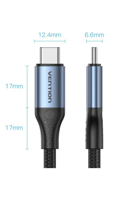 Кабель USB 4.0 Type-C M-M, 1.0 м 240W (50V/5A) 8K60Hz Thunderbolt 4 Gray Aluminum Alloy Vention