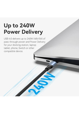 Кабель USB 4.0 Type-C M-M, 1.0 м 240W (50V/5A) 8K60Hz Thunderbolt 4 Gray Aluminum Alloy Vention