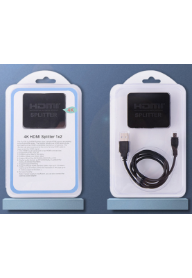 Відеорозгалужувач 2xHDMI, Splitter HDMI на 2 монітори, активний, v1.4a, 3D, 4K, чорний