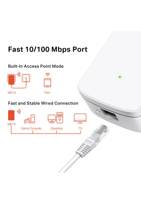 Підсилювач Wi-Fi сигналу Mercusys ME10, N300, WPS button, Fast 10/100 Mbps Port
