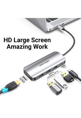 Док-станція USB 3.1 Type-C --> HDM/USB 3.0х3//PD 100W 5-in-1 Vention