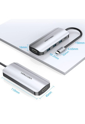 Док-станція USB 3.1 Type-C --> HDM/USB 3.0х3//PD 100W 5-in-1 Vention