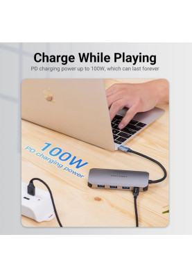 Док-станція USB 3.1 Type-C --> HDM/USB 3.0х3//PD 100W 5-in-1 Vention