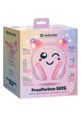 Навушники з мікрофоном Defender FreeMotion B585 Bluetooth, з вушками LED, рожеві