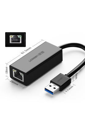 Перехідник USB 3.0 Type-A --> Ethernet RJ45 1000Mb CR111 UGREEN Чорний