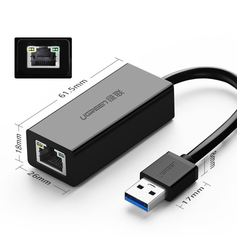 Перехідник USB 3.0 Type-A --> Ethernet RJ45 1000Mb CR111 UGREEN Чорний