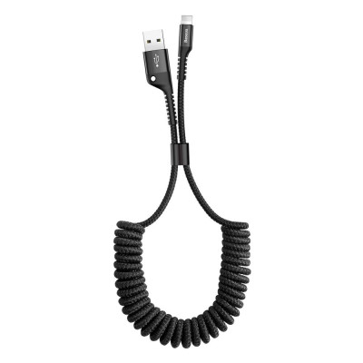Кабель USB AM-Lightning M, 1 м, 2A, Спіральний-закручений Чорний, Fish eye Spring, CALSR Baseus