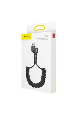 Кабель USB AM-Lightning M, 1 м, 2A, Спіральний-закручений Чорний, Fish eye Spring, CALSR Baseus