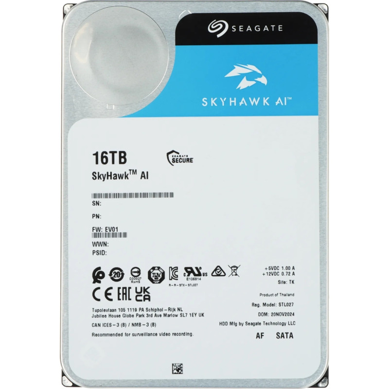 HDD 16Tb, Seagate SkyHawk AI, 512M, 7200RPM ,SATA III (ST16000VE005)