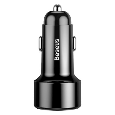 Автозарядка 2xUSB 45W (USB-C+USB-A) QC 4.0 + Digital Display Чорна Baseus