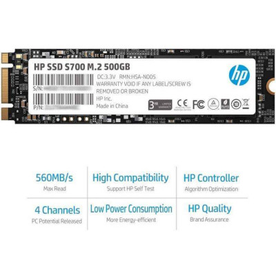 SSD 500Gb HP S700 M.2 2280 SATA III 3D NAND, Retail SSD 500Gb HP S700 M.2 2280 SATA III 3D NAND, Retail