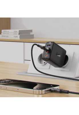 Зарядний пристрій 4xUSB 45W (2xUSB-C+2xUSB-A) Gan A61 Fast Charger Black Acefast