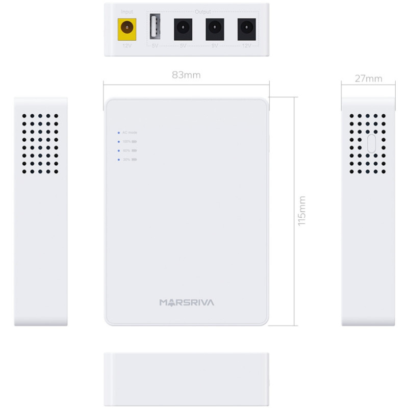ДБЖ Marsriva DC Router UPS KP3EC 3xDC+USB OUT 5V/9V/12V, 2А/18W, 8400mAh, без БЖ