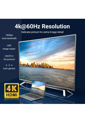 Кабель HDMI M - M,20.0 м, V2.0, Optical 4K 60Гц 18Gbps Dolby 7.1 PVC Black Zinc Alloy Vention