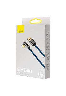 Кабель USB3.1 AM-Type-C M, 2 м, 66W, 90° Синій, Legend Series Elbow CATCS Baseus