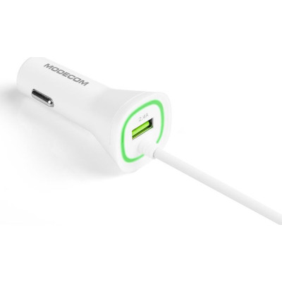 Автозарядка 1 USB 2.4A + кабель Lightning, Modecom Royal KULL-03 біла