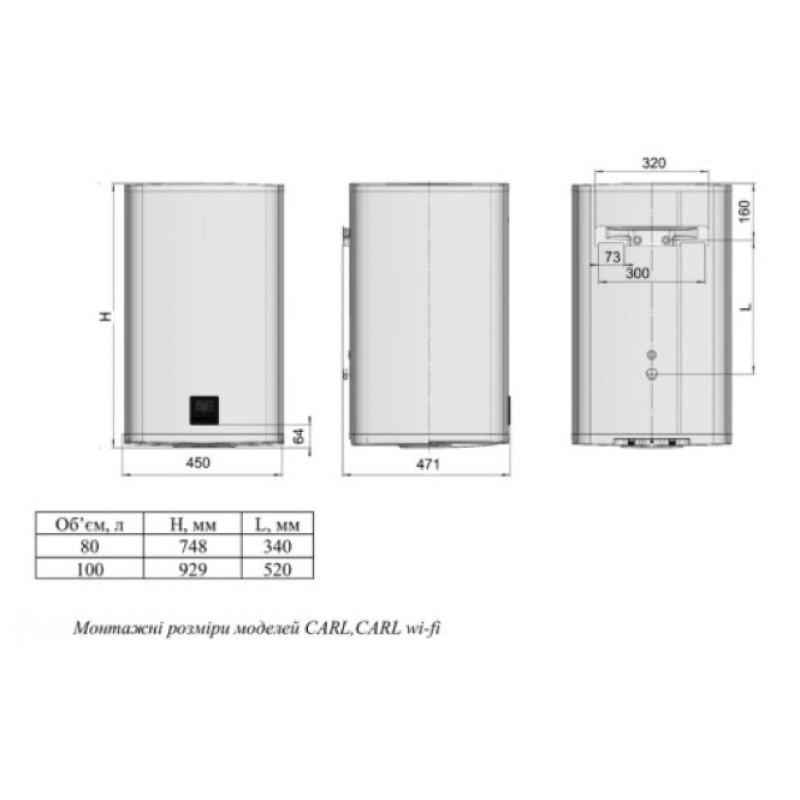 Водонагрівач WHP Carl 100 сухий тен