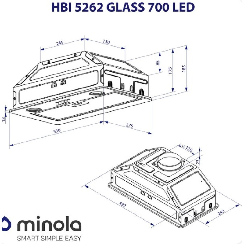 Витяжка Minola HBI 5262 BL GLASS 700 LED (повновбудована)