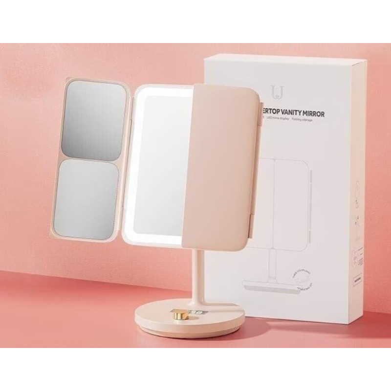 Дзеркало косметичне Xiaomi Jordan&Judy LED table folding cosmetic mirror Pink (NV536)
