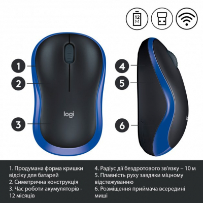 Мишка Logitech M185 Wireless (910-002239) Blue Мишка Logitech M185 Wireless (910-002239) Blue