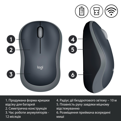 Мишка Logitech M185 Cordless (910-002238) Gray