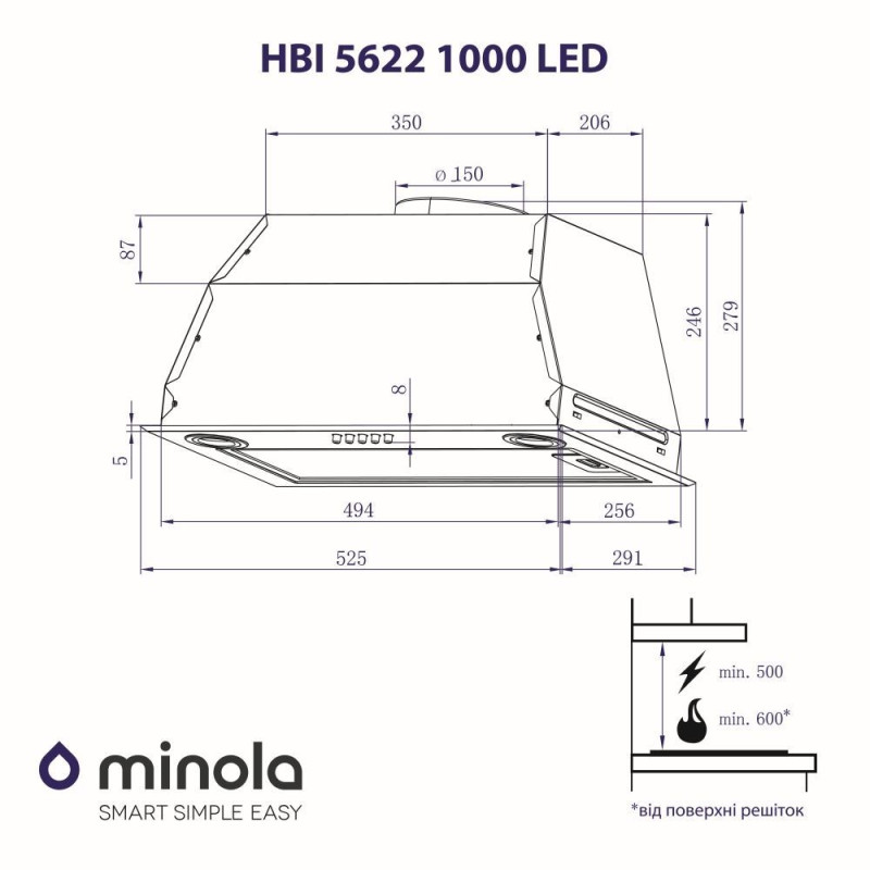 Витяжка Minola HBI 5622 BLF 1000 LED (повновбудована)