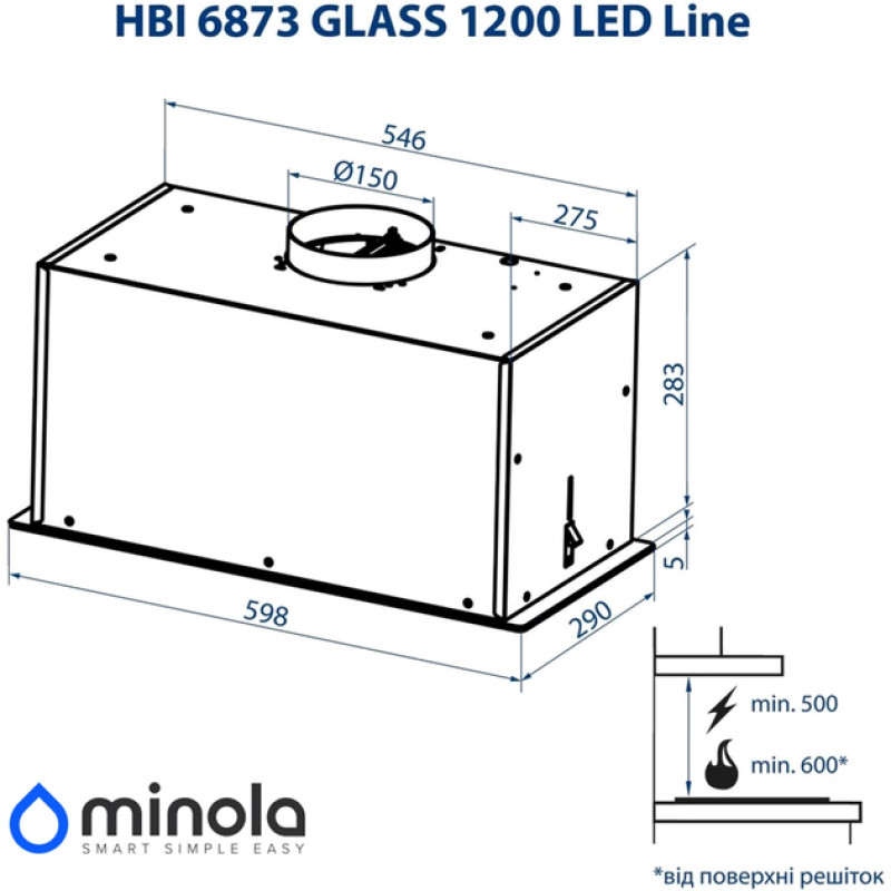 Витяжка Minola HBI 6873 WH GLASS 1200 LED Line (повновбудована)