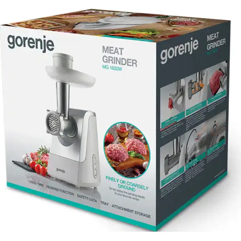М'ясорубка GORENJE MG1600W, 1,9 кг/хв, 1500 Вт, сріблясто-біла