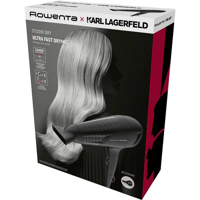 Фен ROWENTA X Karl Lagerfeld CV581LF0, 2300W, 2 швидкості, чорний