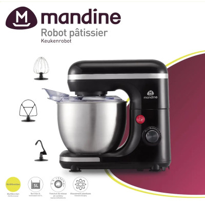 Міксер планетарний Mandine MSM1000-21, чаша нержавіюча сталь 5 л, 1000 Вт, чорний