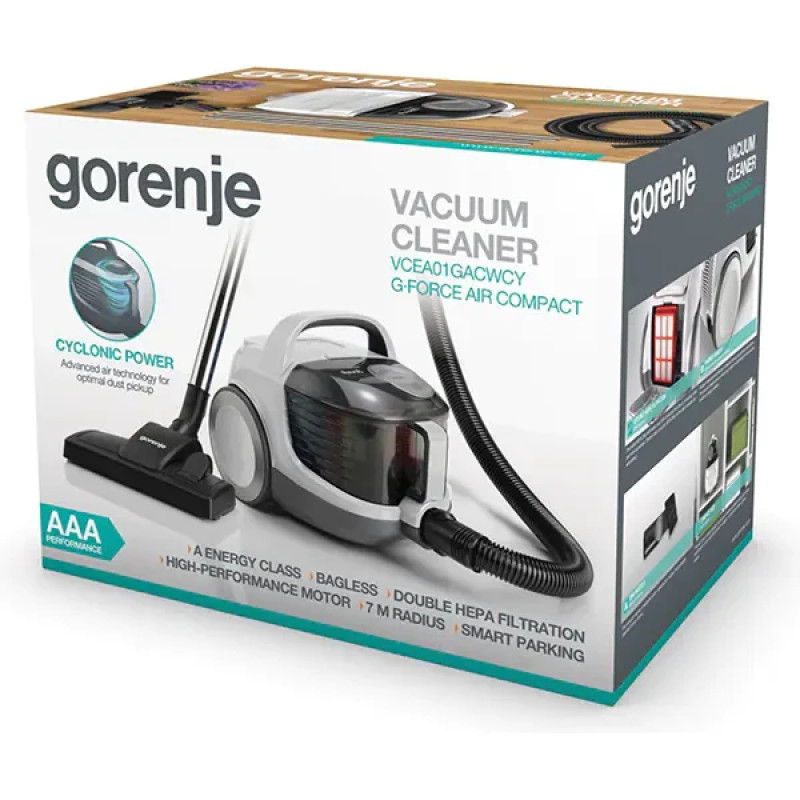 Пилосос без мішка Gorenje VCEA01GACWCY, 800 Вт, 2,2 л, кабель 5 м, Білий
