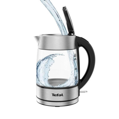 Чайник TEFAL Glass KI772D38, 1.7л, 2200W, сріблясто-чорний