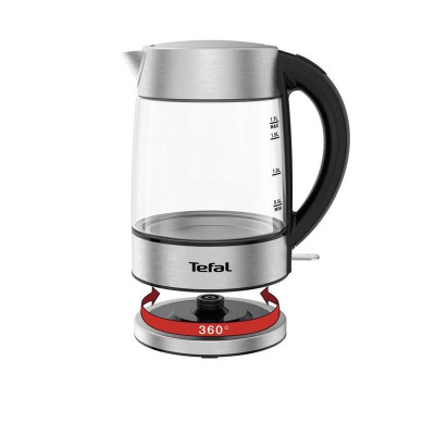 Чайник TEFAL Glass KI772D38, 1.7л, 2200W, сріблясто-чорний