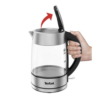 Чайник TEFAL Glass KI772D38, 1.7л, 2200W, сріблясто-чорний