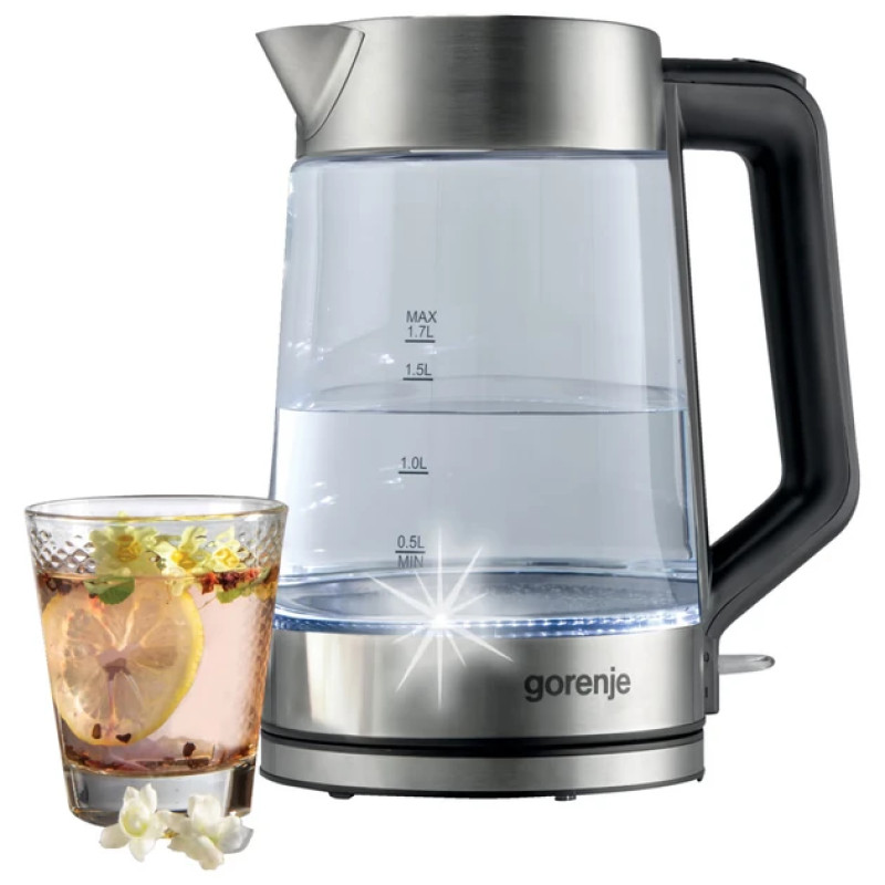 Чайник GORENJE K17GED, 1.7л, 2200W, сріблясто-чорний