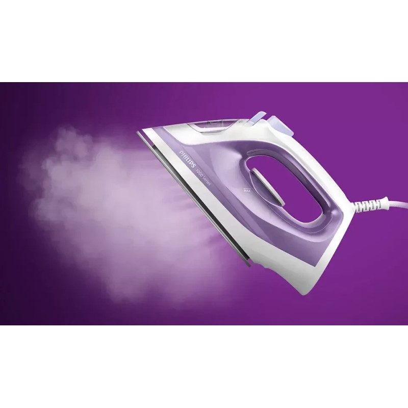 Праска Philips DST3010/30, Пар 30 г/хв, 0,3 л, Керамічна підошва, 2000 Вт, Білий / Фіолетови