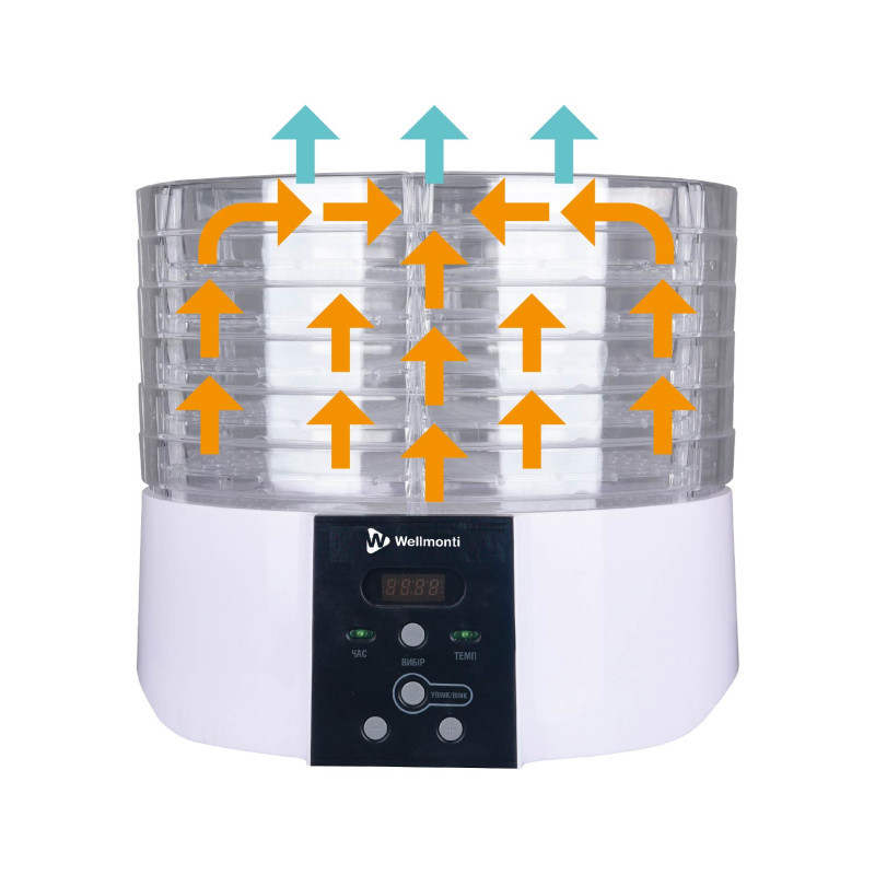 Wellmonti WM-1010 Сушарка для овочів і фруктів/Ел.керув./520Ват/6 лот. рег.вис. об’єм.23л і діам.32см