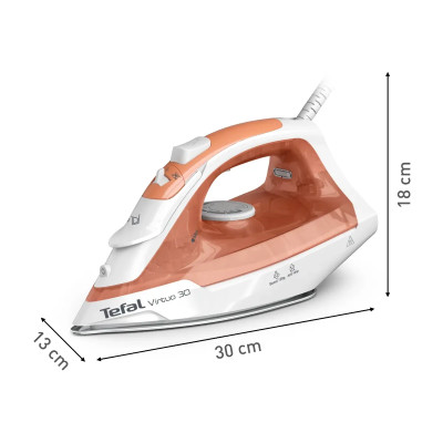 Парова праска Tefal Virtuo FV2C40E0, 120 г/хв, 0,24 літра, 2000 Вт, Білий / Помаранчевий