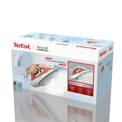 Парова праска Tefal Virtuo FV2C40E0, 120 г/хв, 0,24 літра, 2000 Вт, Білий / Помаранчевий