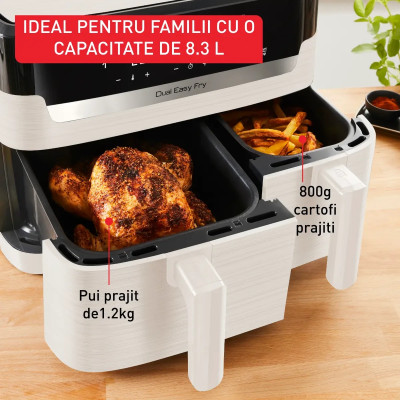 Подвійна фритюрниця з гарячим повітрям Tefal EY901AE0, 8,3 літра, 2700 Вт, Біла