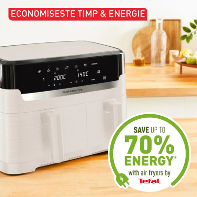 Подвійна фритюрниця з гарячим повітрям Tefal EY901AE0, 8,3 літра, 2700 Вт, Біла