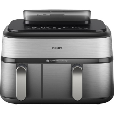 Подвійна фритюрниця PHILIPS серії 5000 NA555/00, 3 кг, 9 л, 2750 Вт, функція повітряної пари, сріблясто-чорна