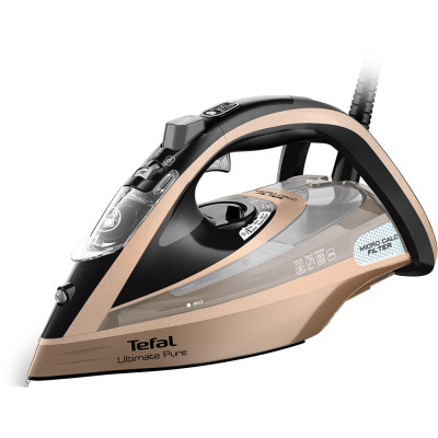 Праска TEFAL Ultimate Pure FV9852E0, 3200 Вт, 300 г/хв, 350 мл, підошва Durilium AirGlide AutoClean, золотисто-чорна
